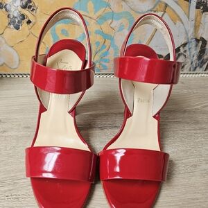 Christian Louboutin Patent Leather Sling Back Sandals. Size 35, Red